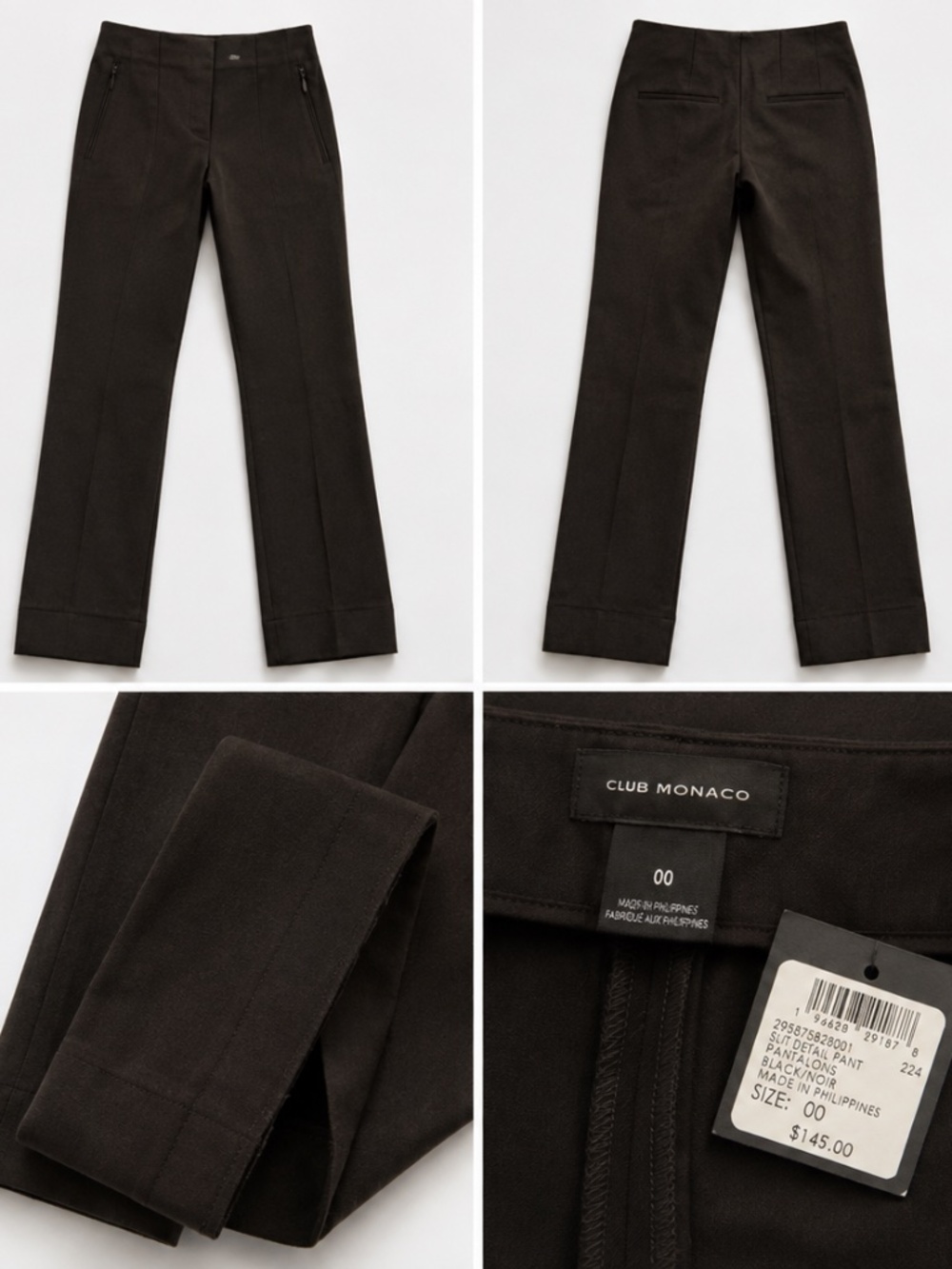 NWT Club Monaco Black Slit Detail Pants Size 00